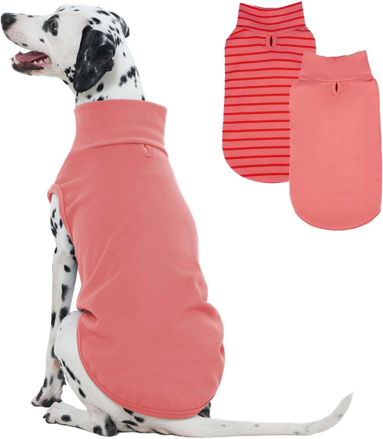 2 Pack Dog Sweater, Turtleneck Sleeveless Fleece Vest for Large Dogs, Stripe Shirt with Leash Hole, Stretchy Dogs Clothes, Lightweight Soft Pet Sweatshirt, Pink, XL