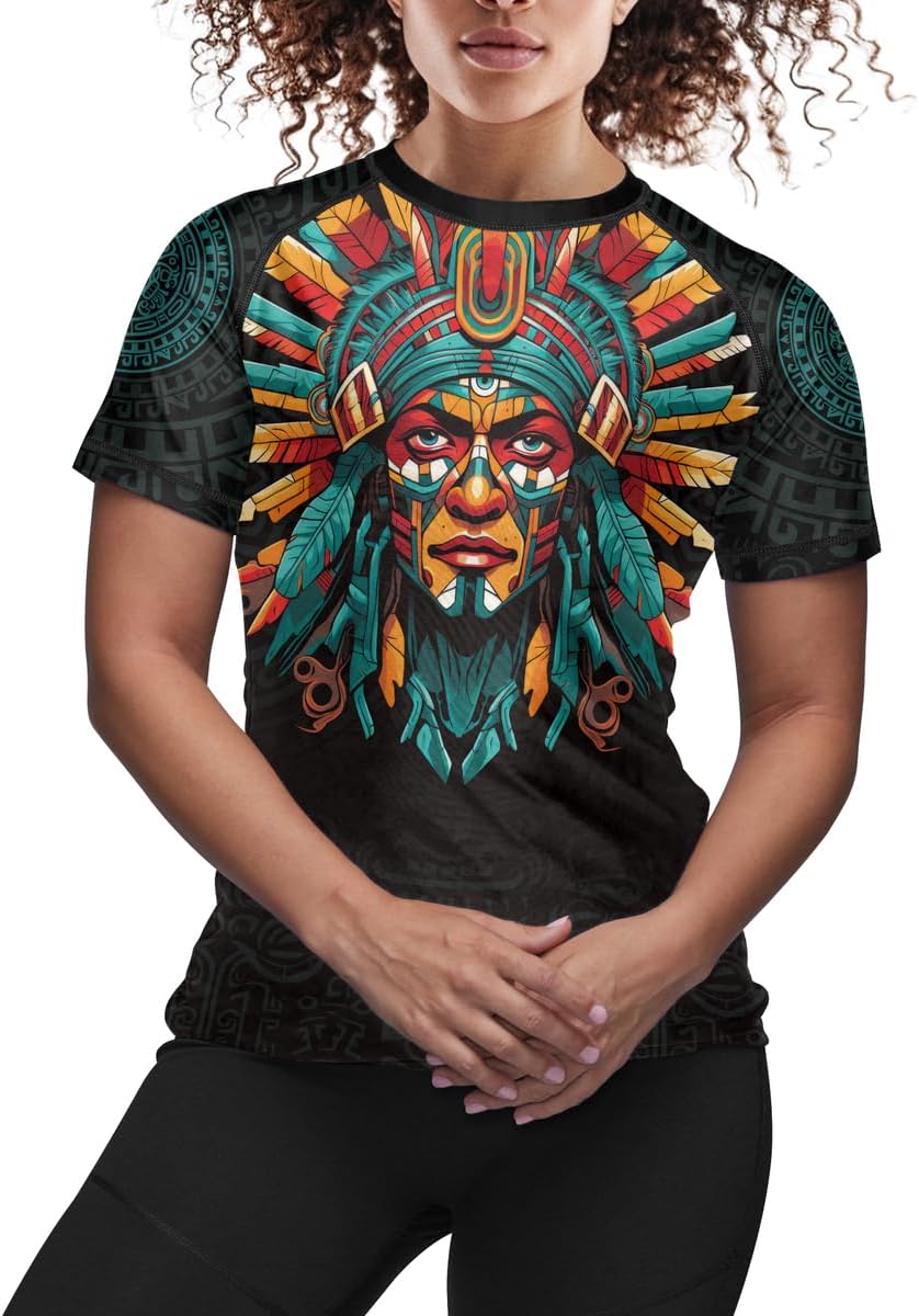 Aztec Women's Short Sleeve Rash Guard Jiu Jitsu BJJ MMA Gi Compression Shirt for Women