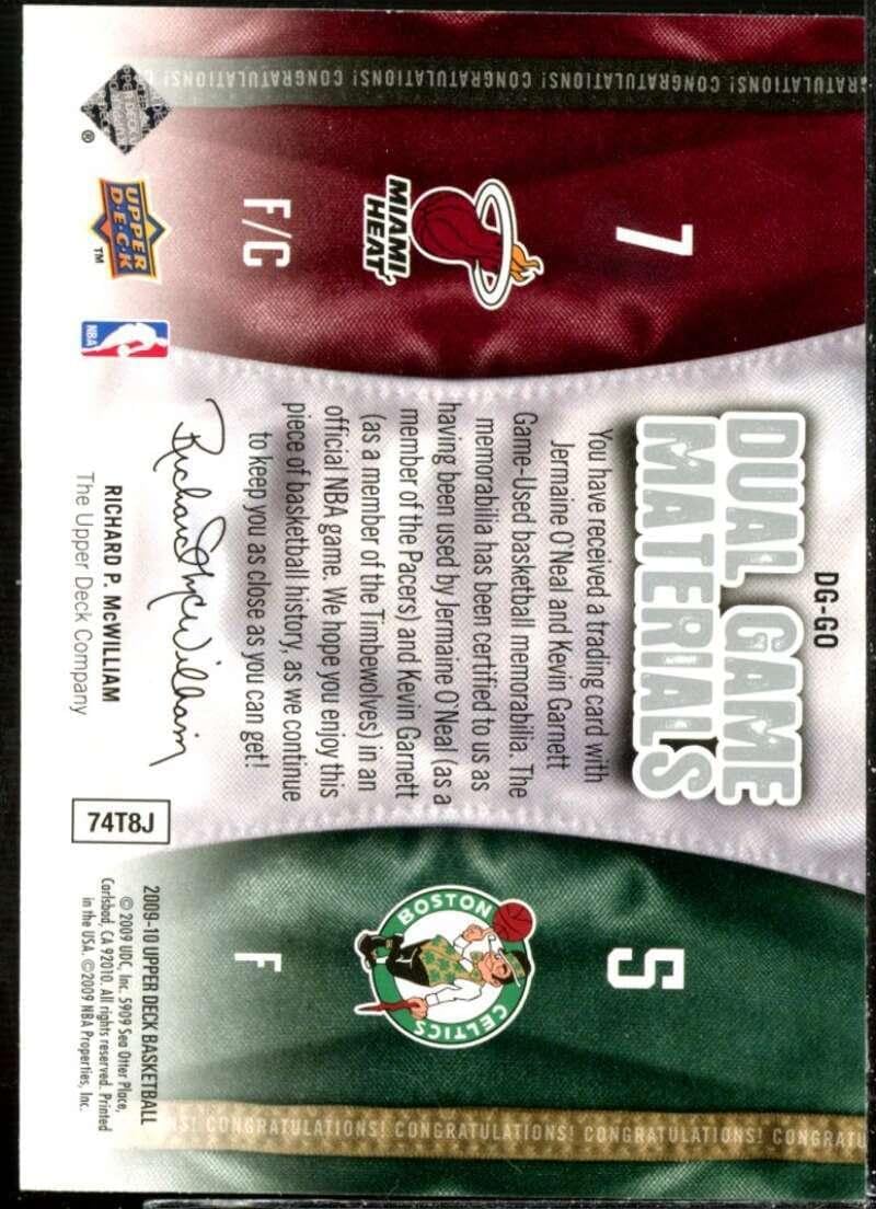 Jermaine O'Neal/Kevin Garnett Card 2009-10 Upper Deck Game Materials Dual #DGGO - Unsigned Basketball Cards