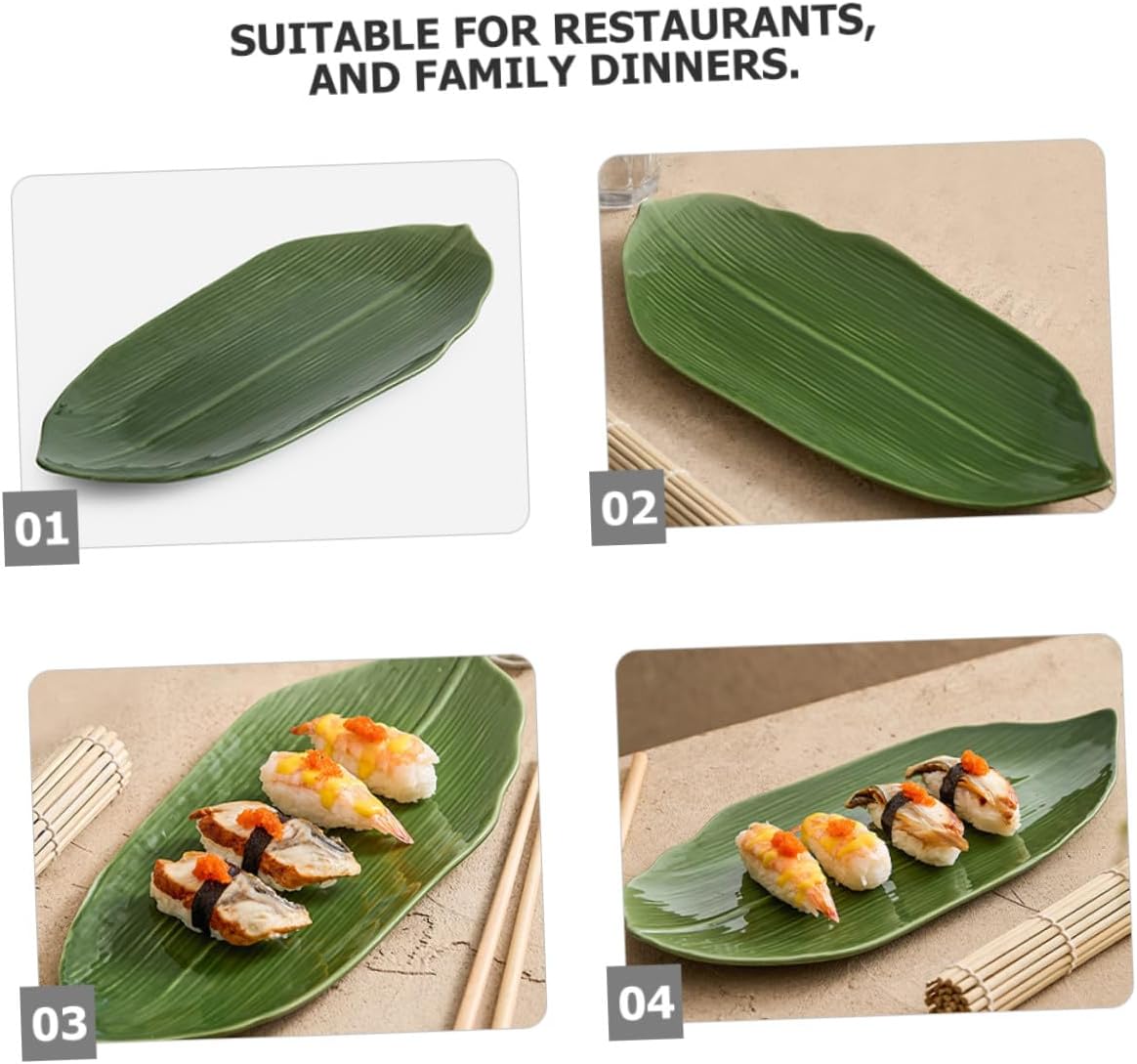 VANZACK Ceramic Sushi Plate Leaf Shape Lightweight Food Serving Dish for Restaurant Party Family Gathering Japanese Style Snack Dessert Appetizer Tray