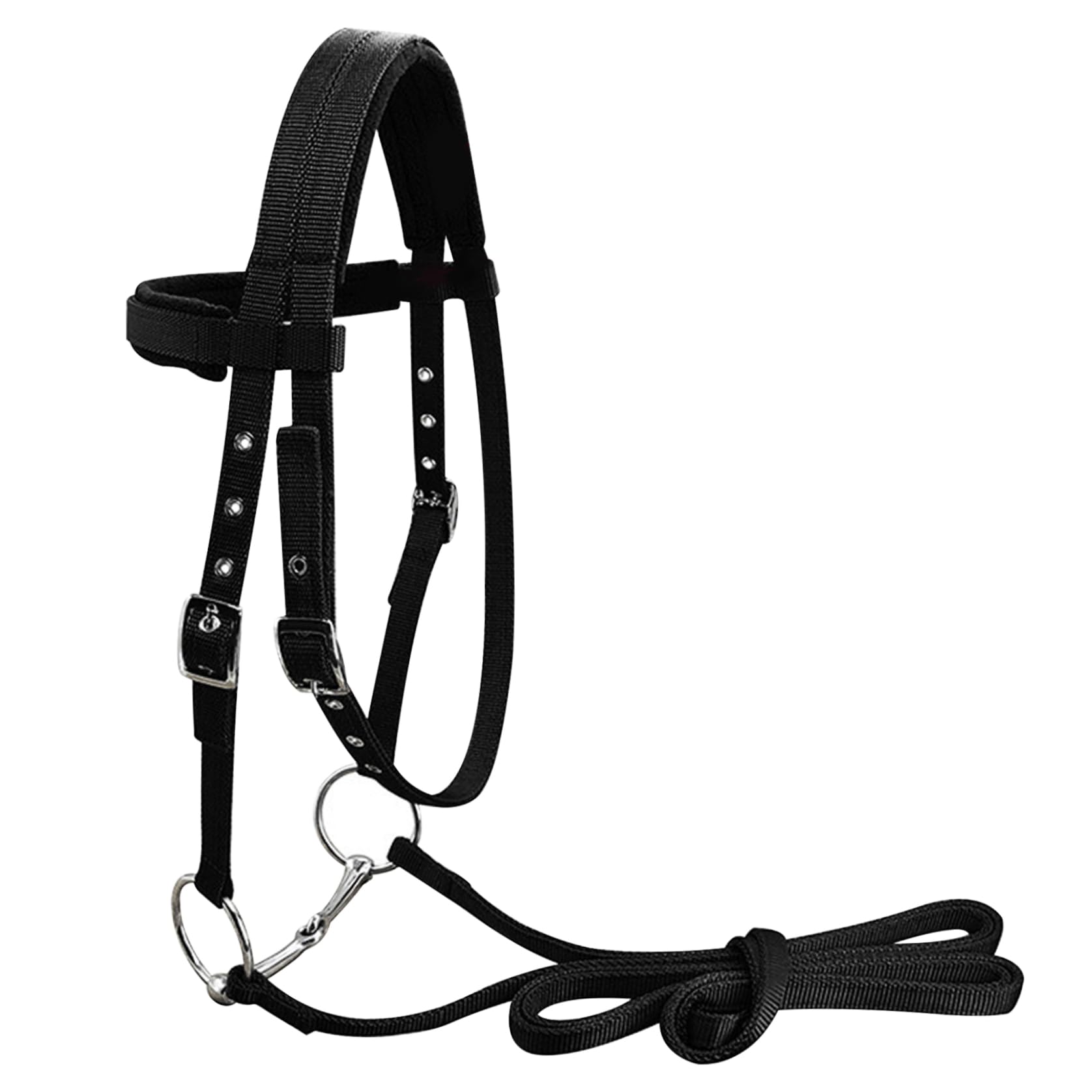 Cavezza per cavallo Cavezza regolabile spessa nera con hardware cromato Cavallo imbottito per da 1, 45 a 1, 6 metri/da ​​57 a 63 (grande)