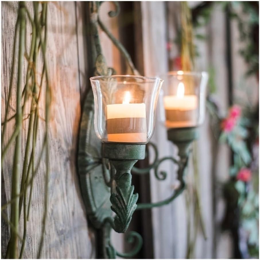 Candle Holder Retro Wrought Iron Wall-Mounted Candle Holder Creative Garden Courtyard Decoration Candlestick