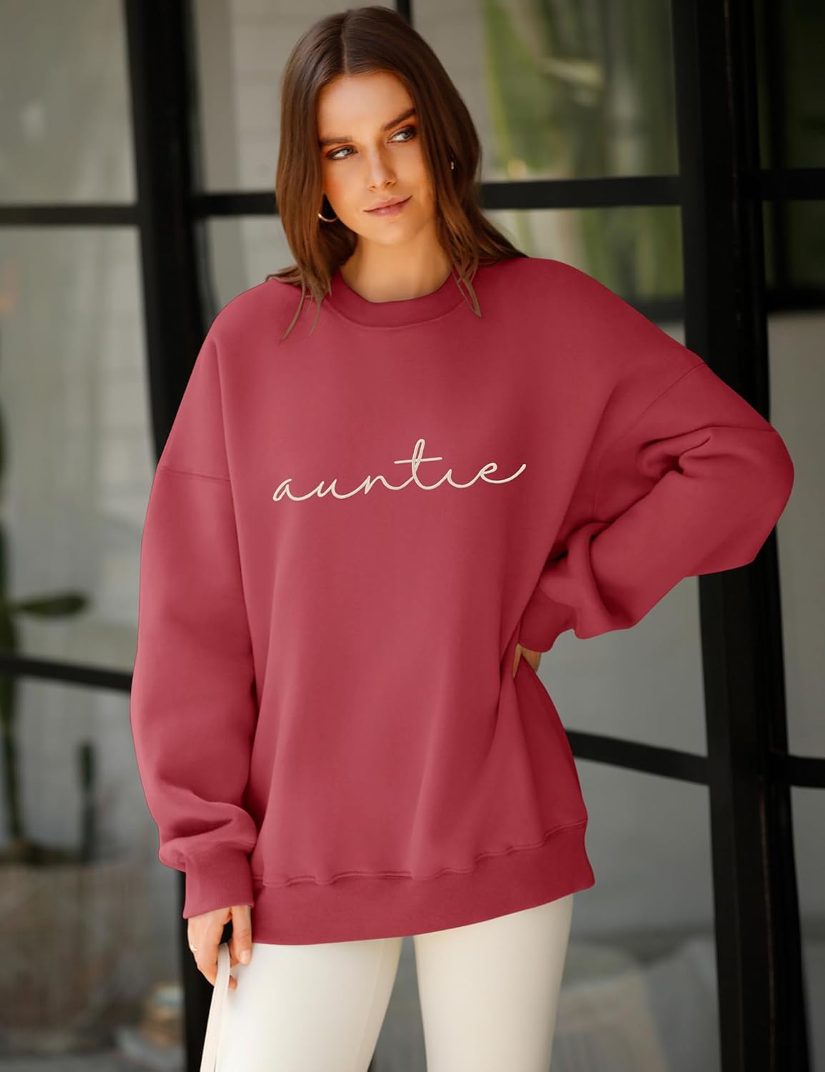 LOMON Oversized Sweatshirt for Women Long Sleeve Crewneck Auntie Grandma Sweatshirts Pullover Sweater Graphic Fleece Tops - Image 3