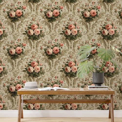 Image of PAPER PLANE DESIGN Vintage Floral Vinyl Self Adhesive Wallpaper Peel & Stick, Waterproof, Stain-Proof | 16 in X 90 in, Decor for Bedroom, Hallway, Living Room (C)