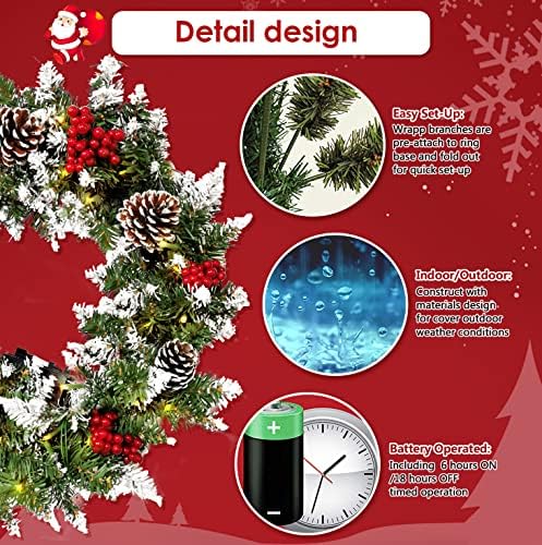 Christmas Wreath with Hanger, 45cm/18inch Artificial Christmas Garland for Front Door with 50 LED Lights, Pre-Lit Xmas Wreath for Winter Decorations Door Wall Hanging Ornaments