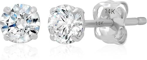 Aretes solitarios redondos de circonita cúbica de oro de 14 quilates para mujeres y hombres Aretes de tuerca de circonita cúbica antideslustre con