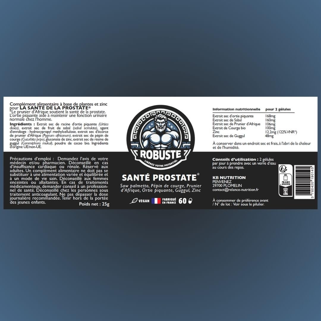Formule Prostate et Confort urinaire - Contribue au bon fonctionnement de la prostate - Ortie, Palmier nain, Prunier d'Afrique, Extrait de Courge, Zinc - 100% Naturel - 60 gélules vegan.