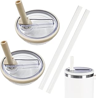 NEERIX 2 tapas de repuesto reutilizables para vasos de 40 oz, tapas de repuesto premium con pajita, a prueba de fugas y a prueba de polvo, accesorios para Stanley Cup, incluye tapa con pajita (blanco)