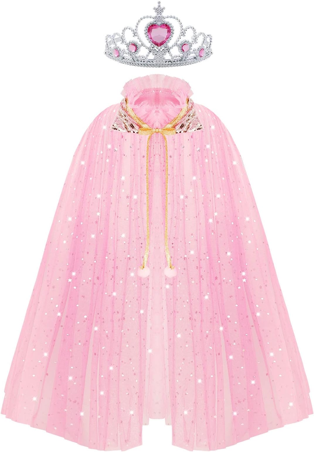 Princess Cape for Girls With Crown, Colorful Sparkling Cloak Set for Birthday Party Cosplay