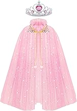 ACWOO Elsa Child Princess Costume, Princess Cape Costume Colourful Princess Cape for Girls with Magic Princess Crown, Luxury Shiny Cape Costume for Party/Cosplay