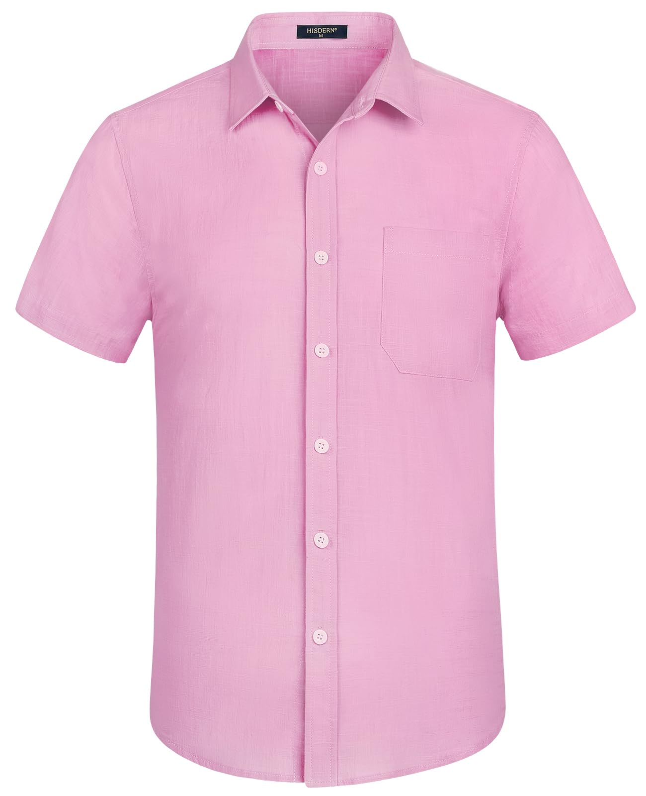 HISDERN Camisa Lino Hombre Manga Corta Casual Verano Color Sólido Camisas Elegante Algodón Camisa con Bolsillo con Botónes Shirt Regular Fit