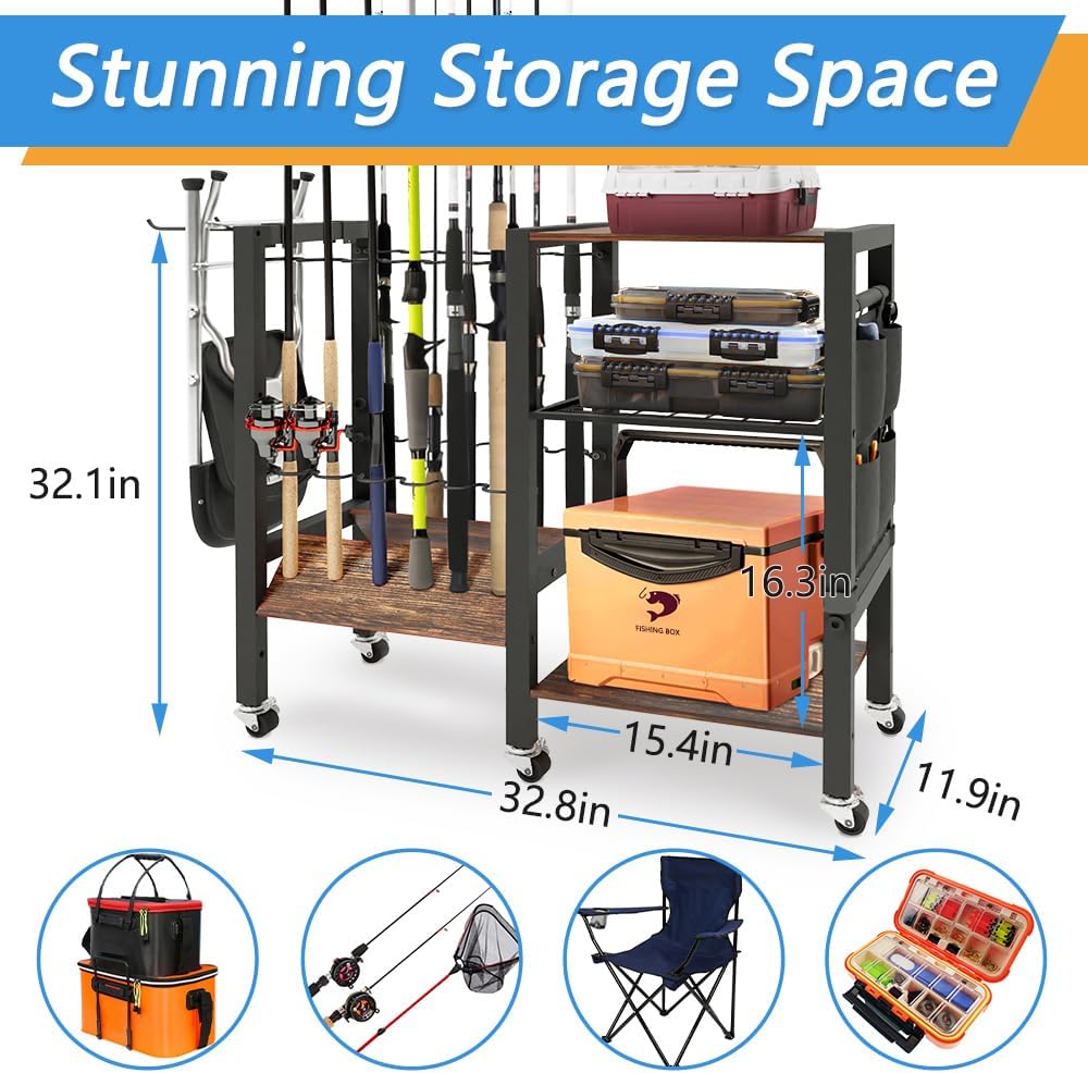 Fishing Rod Holders, Fishing Gear, Fishing Rod Holders for Garage, Fishing Equipment Organizers, Fishing Pole Holders, Fishing Rod Tackle Cart, Holds up to 12 rods, 3 floors, 32.8x 12 Fishing Rod Holders, Fishing Gear, Fishing Rod Holders for Garage, Fishing Equipment Organizers, Fishing Pole Holders, Fishing Rod Tackle Cart, Holds up to 12 rods, 3 floors, 32.8x 12