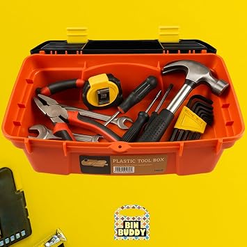 BIN BUDDY 3-Piece Plastic Tool Box Set with Tray Durable Orange Storage Organizer with Secure Latches & Top Compartments Stackable, Heavy-Duty, Multi-Size Toolboxes for DIY, Craft, Home, Garage