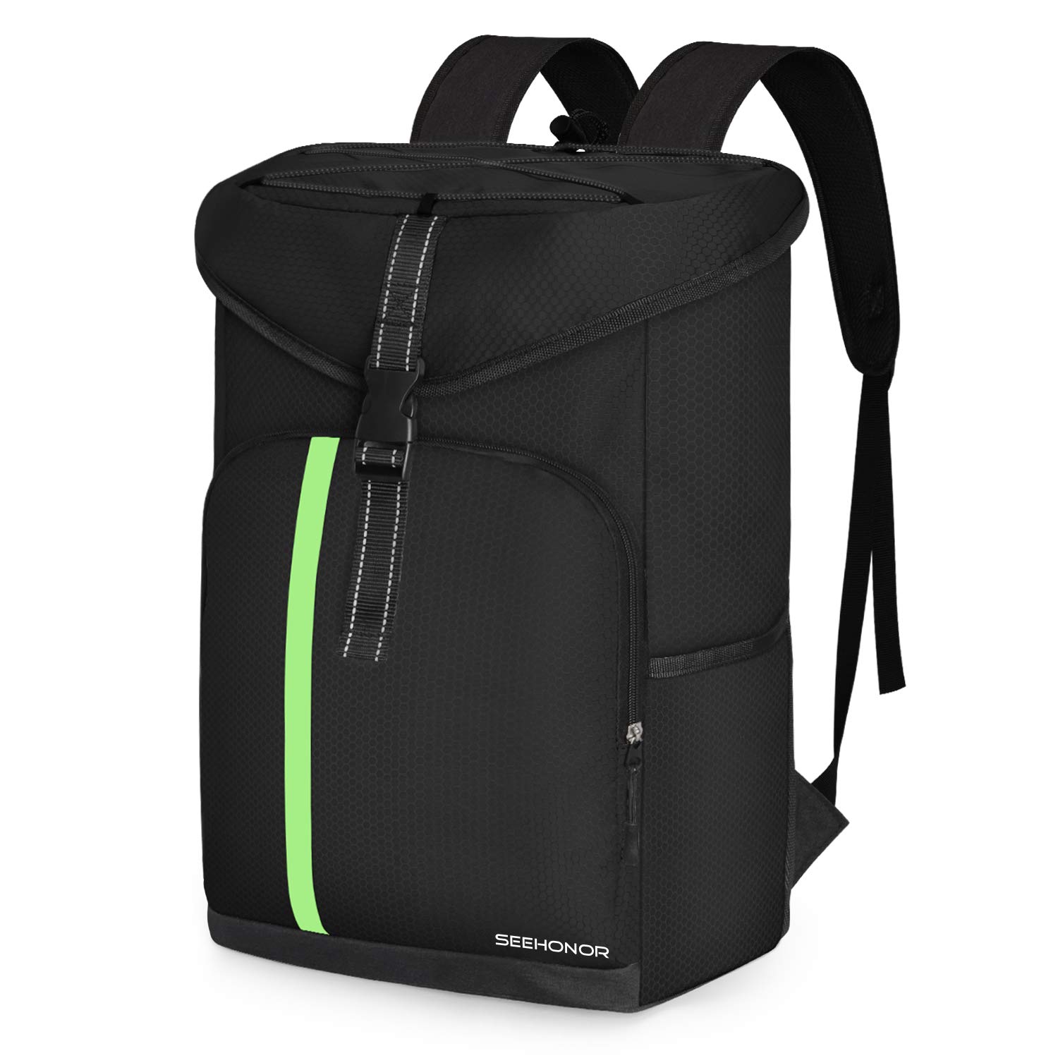 30 Cans Insulated Cooler Backpack, SEEHONOR Leakproof Soft Cooler Bag Lightweight Backpack Cooler with Bottle Opener for Lunch Picnic Hiking Camping Beach Fishing Travel Trips, Black