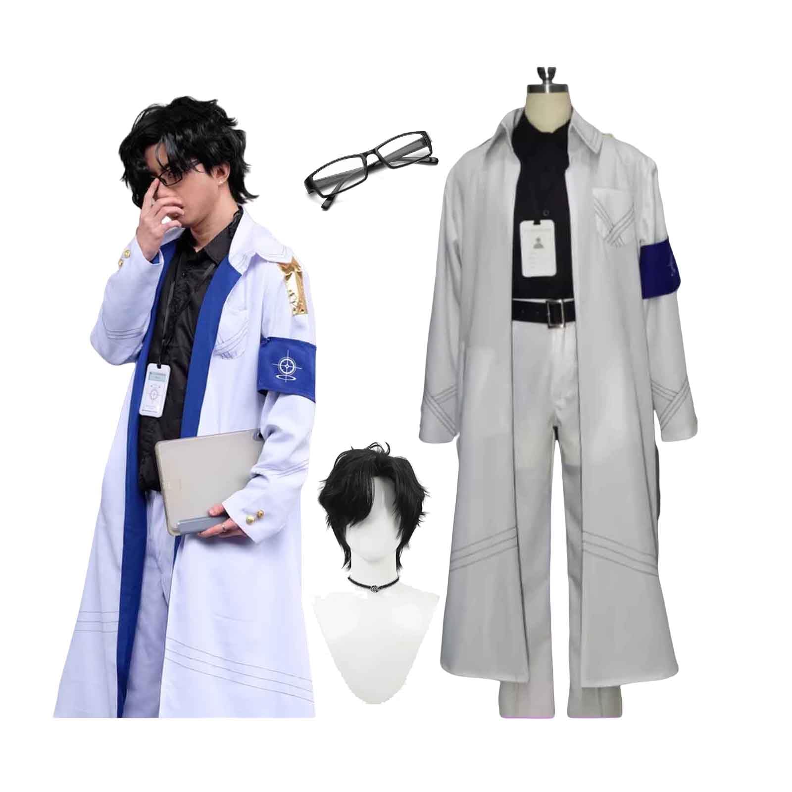zoy 湯川先生風衣装　白衣　メガネ付き　サロペット他　ちぃましゃ　衣装 Amazon.co.jp: [SDCADQ] 先生 シャーレ コスプレ衣装 道具 ウィッグ