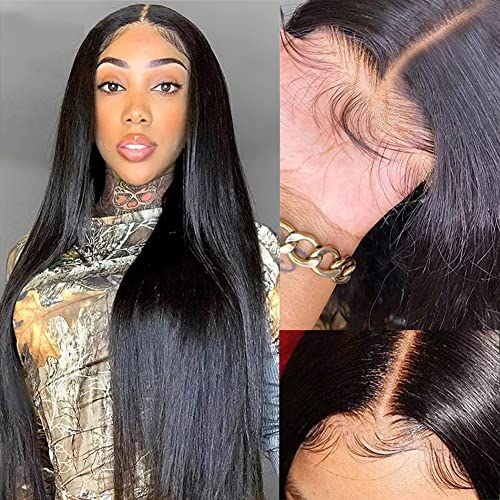 Lace Front Wigs Human Hair Straight 13x4 HD Lace Frontal Wigs Human Hair Pre Plucked With Baby Hair Bleached Knots 180% Density for Black Women Glueless Brazilian Virgin Human Hair Wigs (32 Inch)
