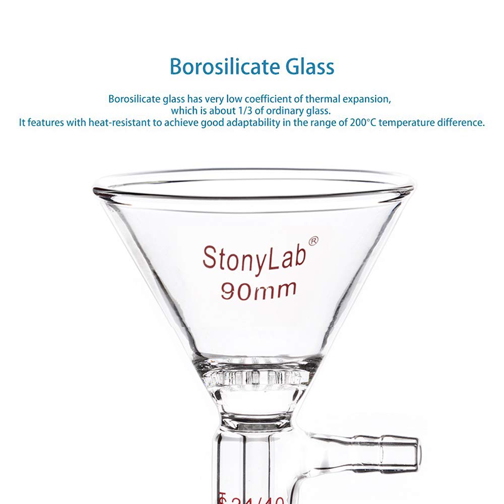 stonylab Glas Filter Trichter Borosilikatglas filter Trichter mit 90 mm Oberem Außenmaß, 24/40 Innengelenk Glasfiltertrichter