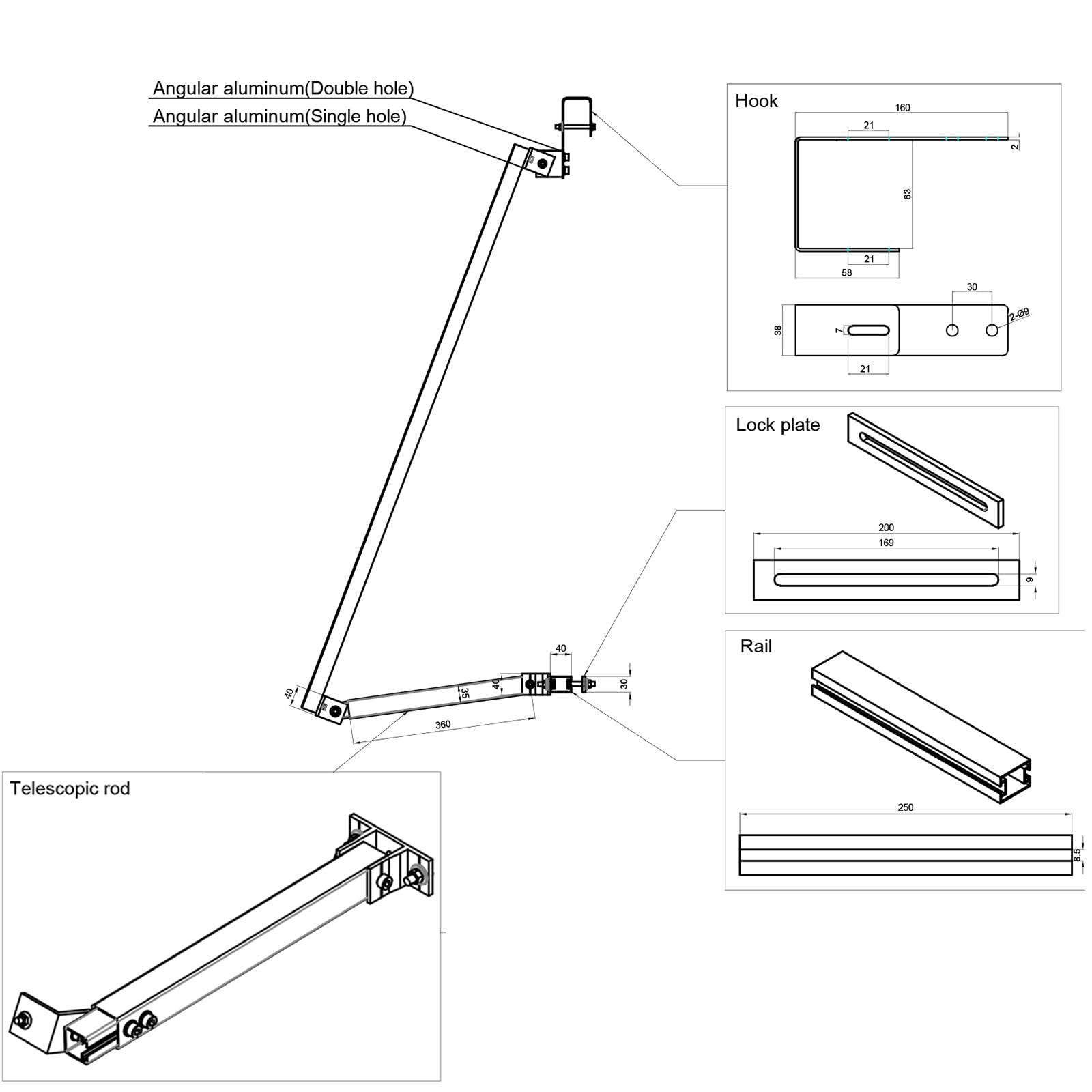 Balkonkraftwerk halterung balkon, Balkonhalterung für solarmodule, aufständerung solarmodul aus Aluminium, halterung balkonkraftwerk, Balkonkraftwerk Befestigung verstellbarem Winkel 0 ° oder 15-30°