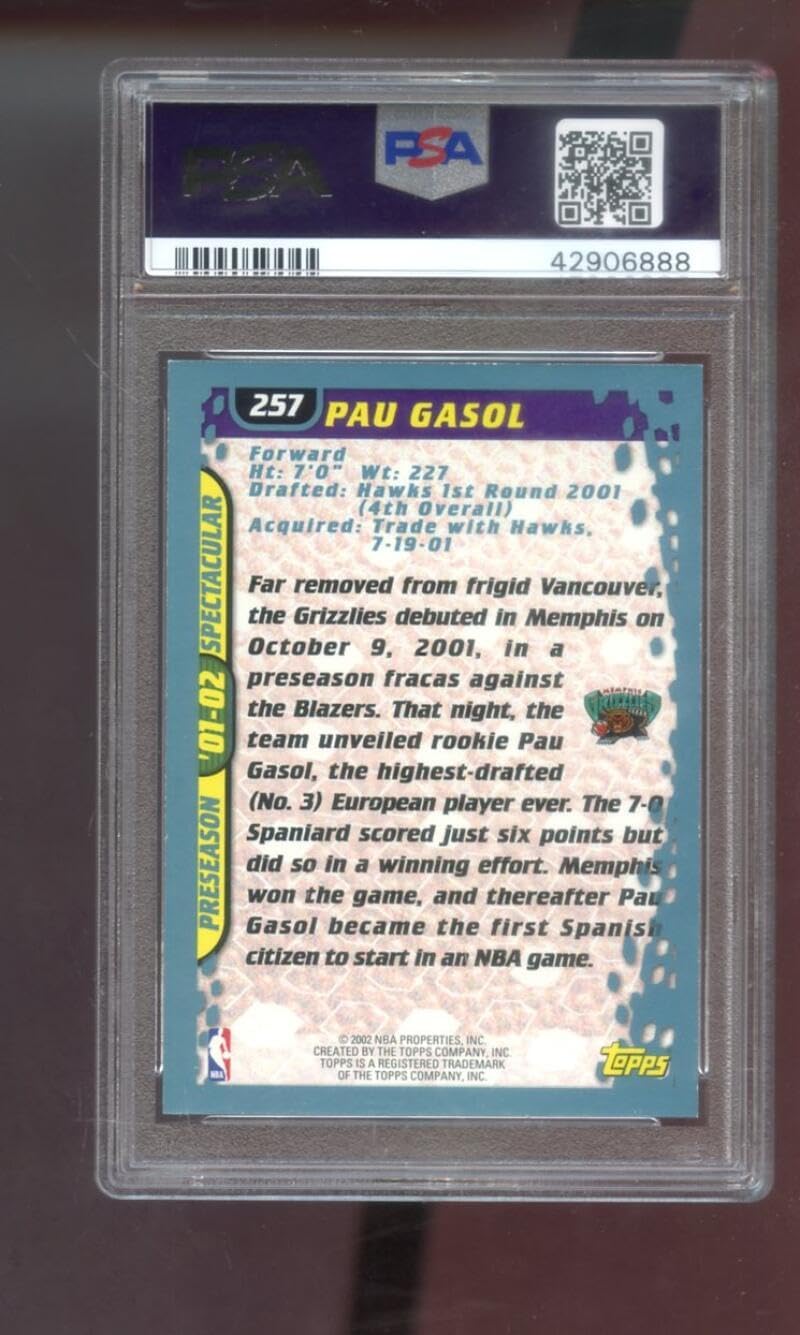 2001-02 Topps Preseason Spectacular #257 Pau Gasol ROOKIE RC PSA 8 Graded Basketball Card NBA 01-02 Memphis Grizzlies 2001-2002