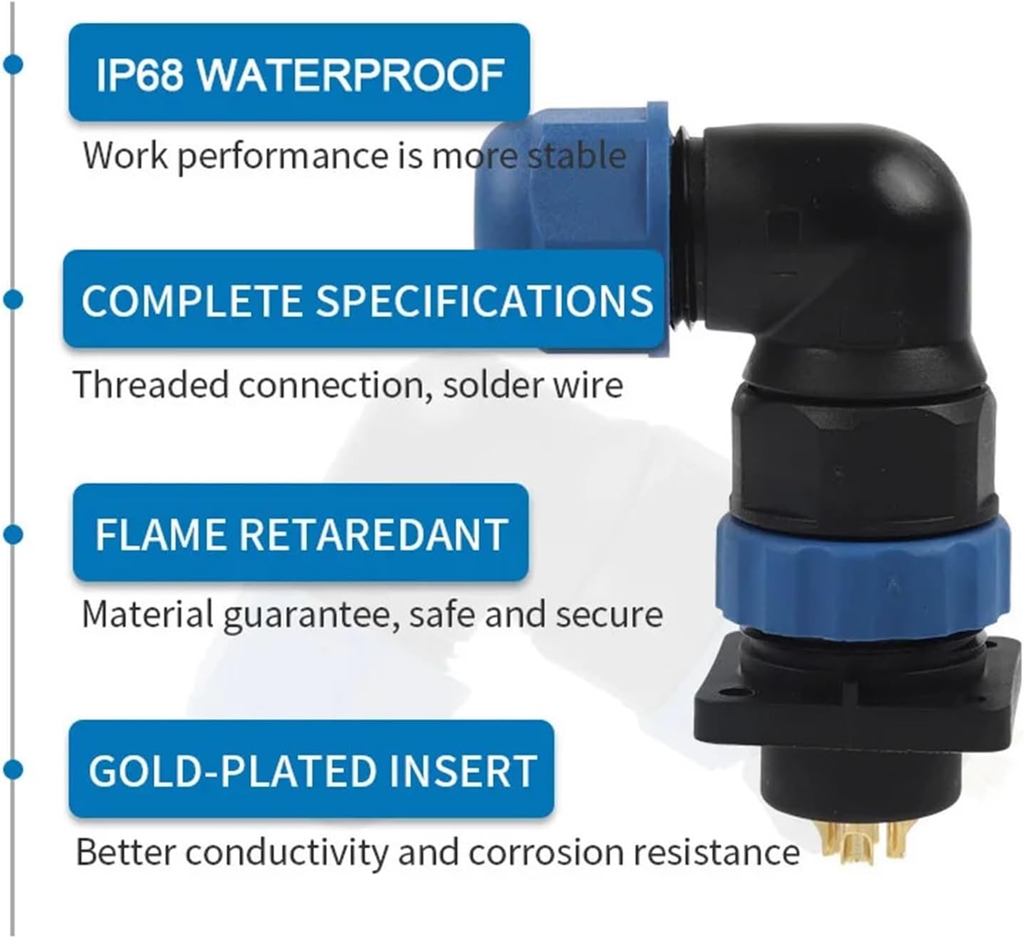 SP20 IP68 Waterproof Connector Elbow Square 4 Holes Panel Male Female Socket Welding Wire Cable Connector(SPW20-14S)