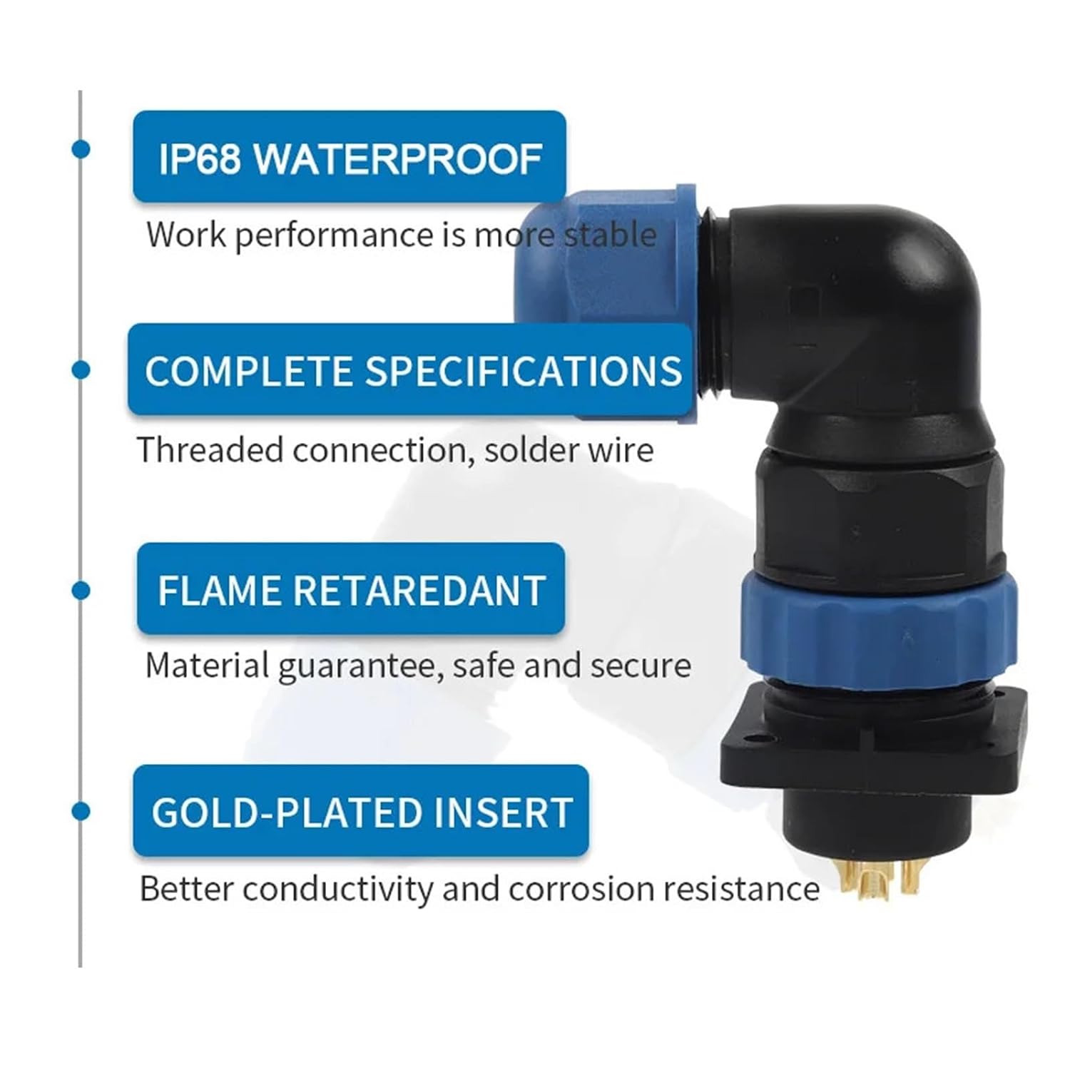 SP20 IP68 Waterproof Connector Elbow Square 4 Holes Panel Male Female Socket Welding Wire Cable Connector(SPW20-6S)