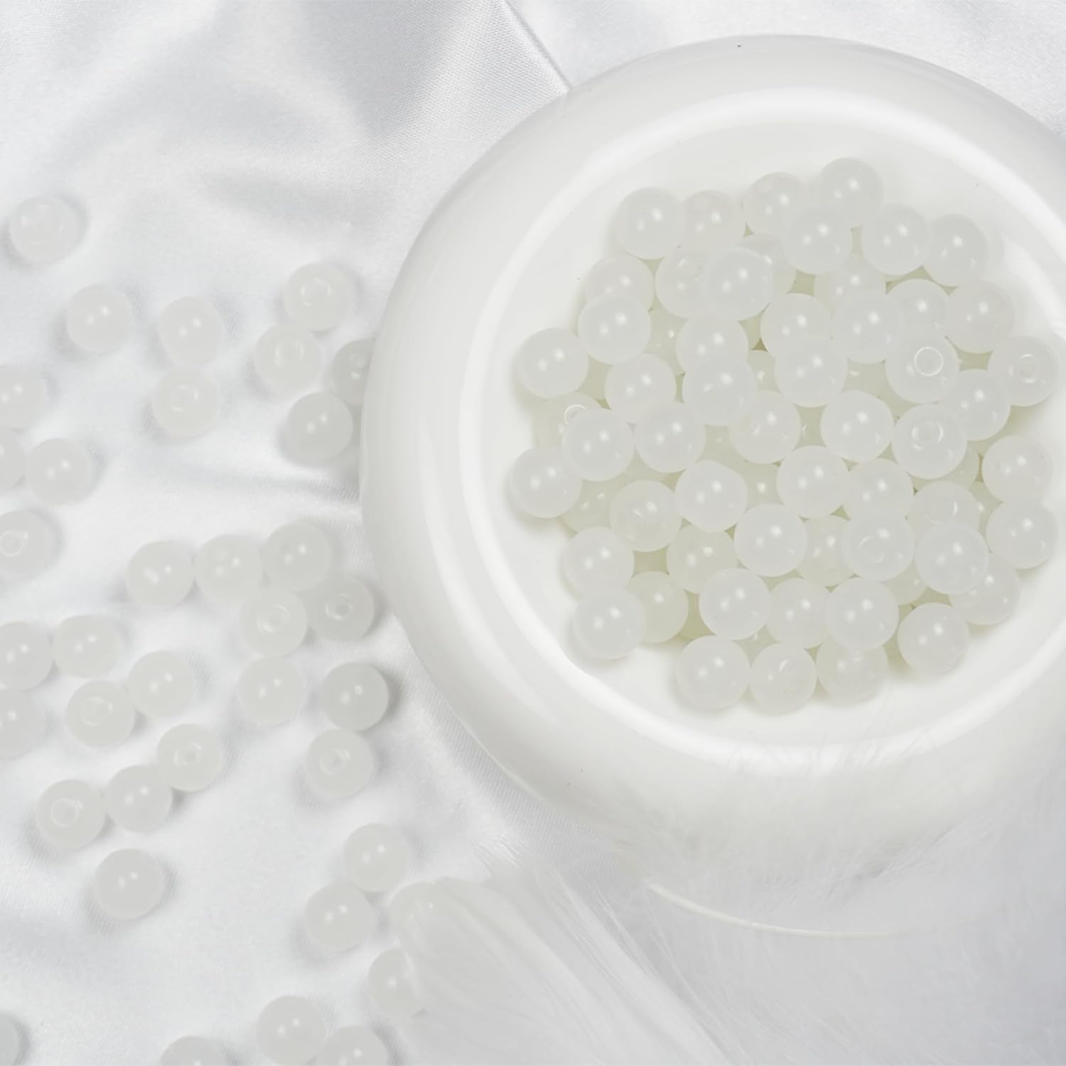 Jabrand 360pcs Glass Beads Bulk, 8mm Glass Beads for Barcelet and Jewelry Making DIY Crafts (White) - Image 3