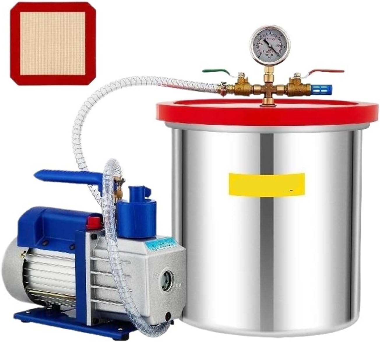 Vacuum Chamber with Pump 5 Gallon Chamber 5CFM 1/2 HP Single Stage Rotary Vane 110V HVAC Air Tool Set for Stabilizing Wood(5CFM 0.4HP)