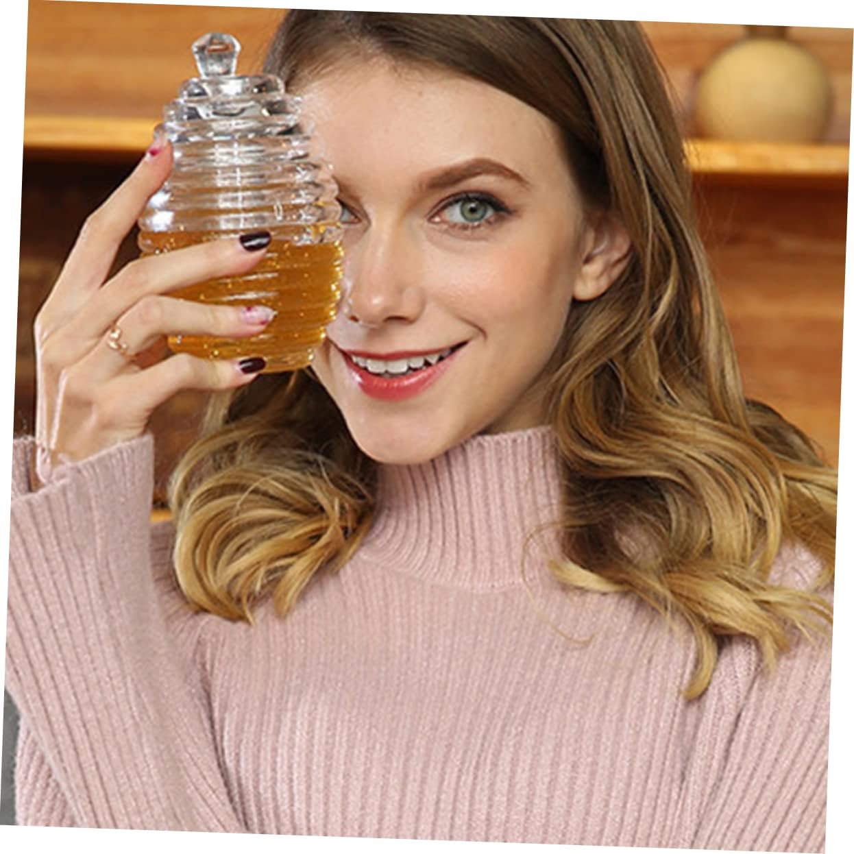 2pcs Acylic Honey Jar Pot Glass Dipper Dispenser Syrup Storage for Bar