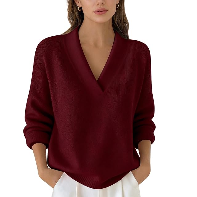 Knit Sweaters for Women Trendy Long Sleeve v Neck Pullover Tops Casual Loose Cozy Fall Spring Sweater Shirts