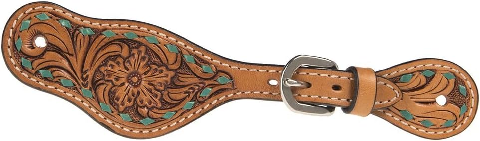 Youth Floral Spur Strap with Buckstitching Turquoise
