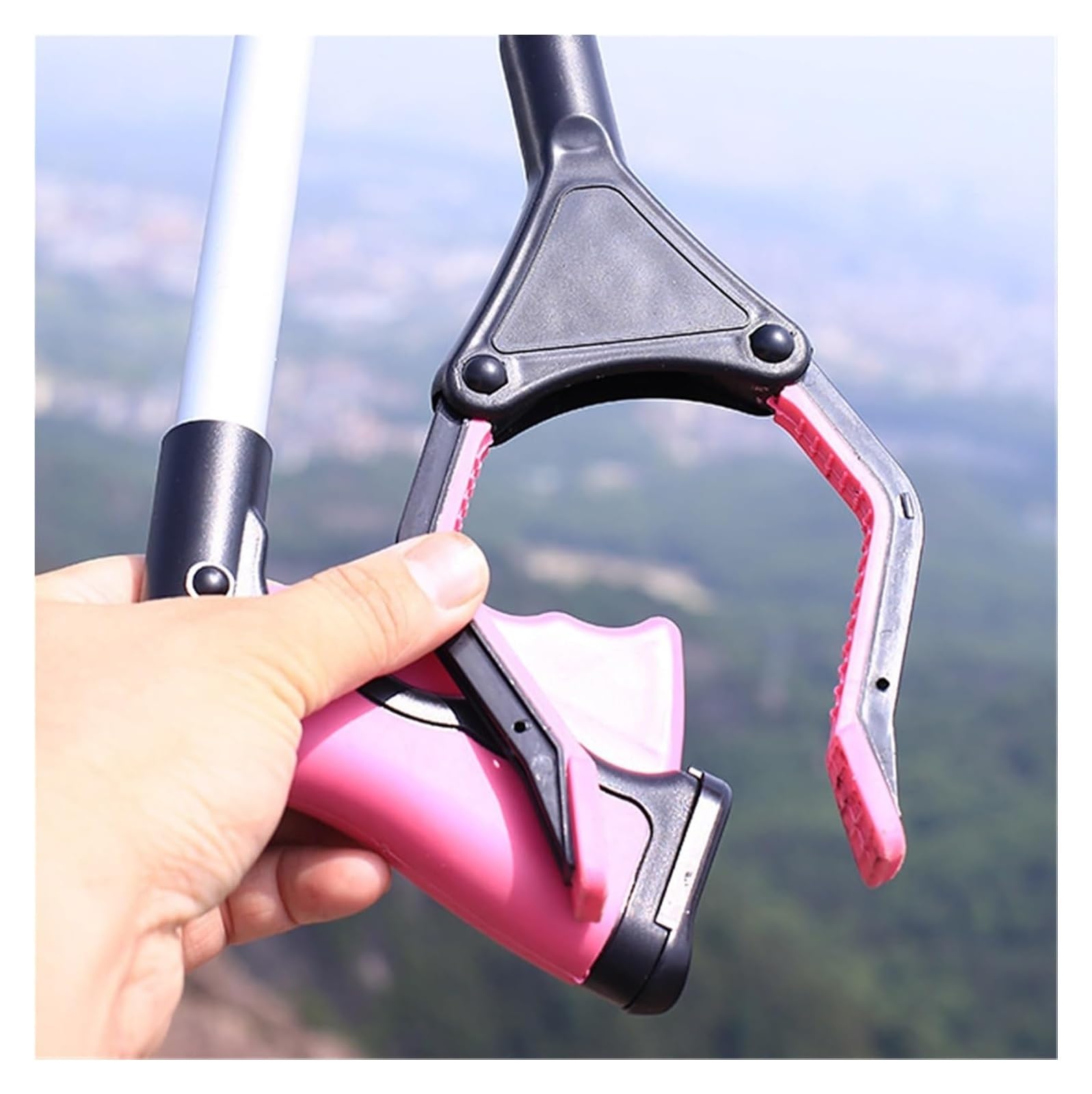 Pinza Recoge Objetos, Herramienta de Agarre, Palo de Recogida portátil de Acero con Agarre Fuerte for estantes de Tiendas(Light Red)