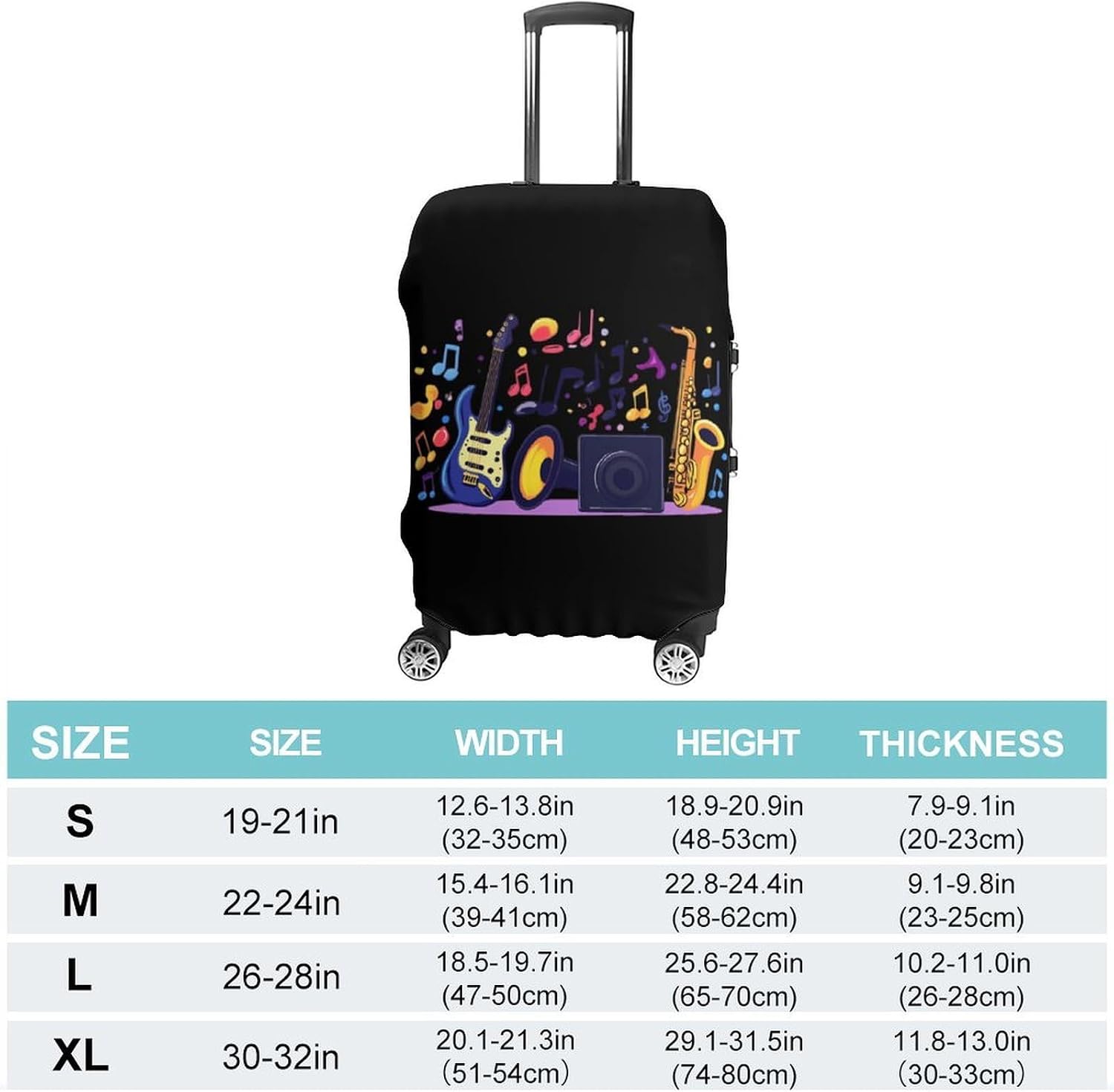 Music Note Guitar Saxophone Washable Luggage Cover 19-32 Inch image 2