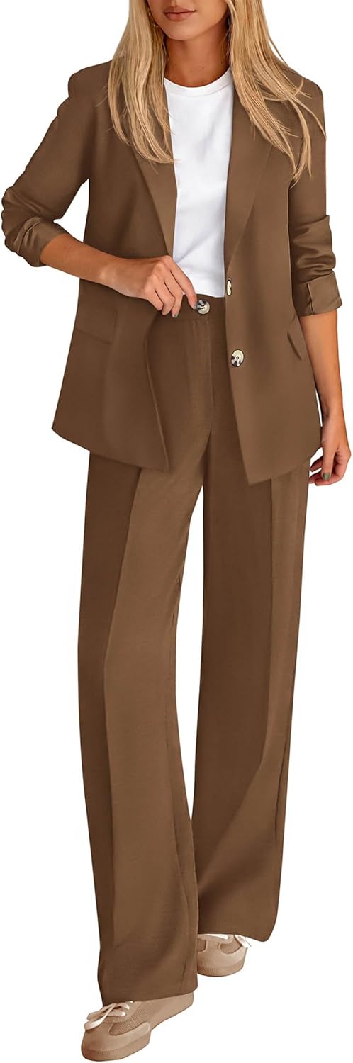 KIRUNDO womens business casual blazer and wide leg pants suit