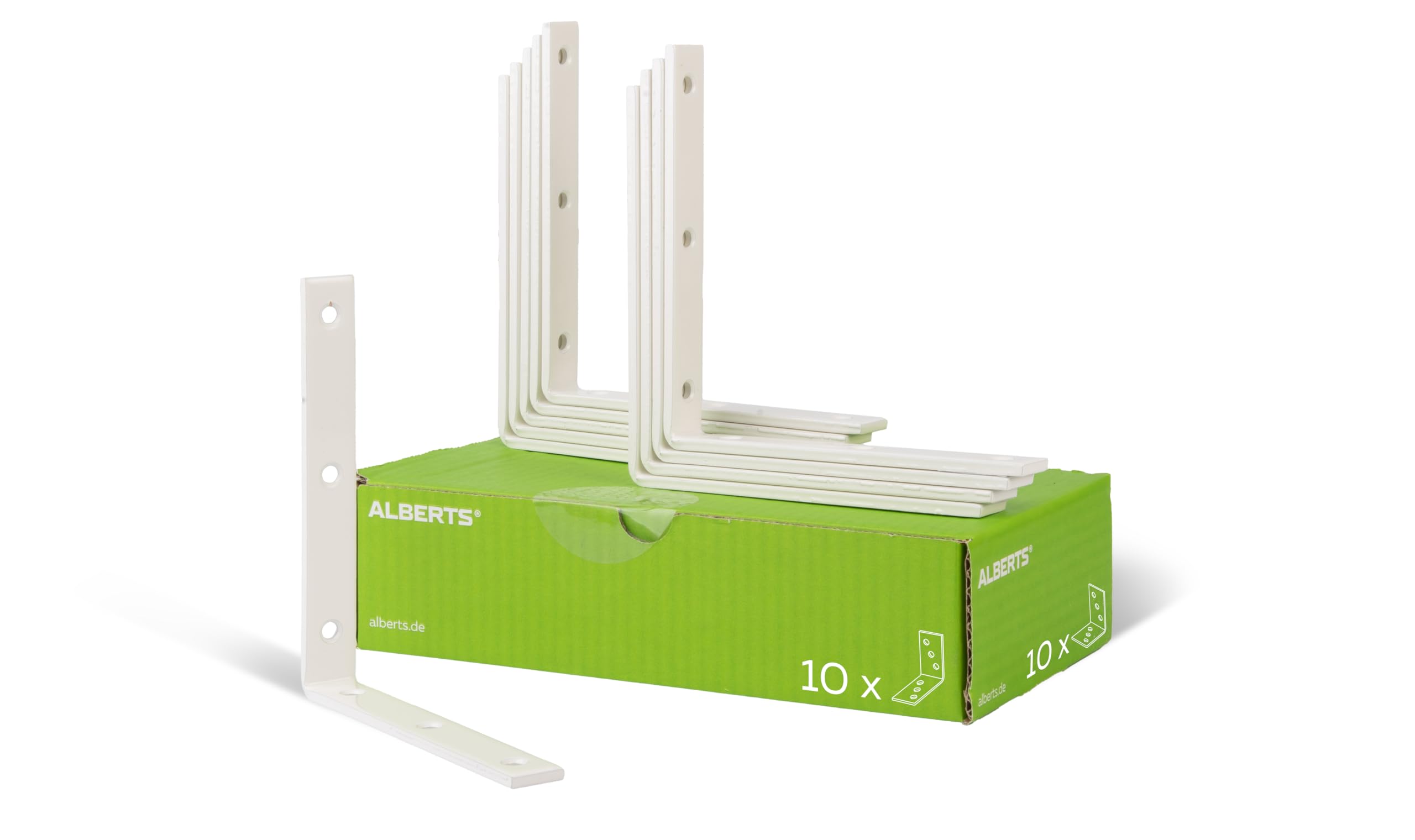 Alberts 847869 Équerre de poutre | étroite | plastifiée, en blanc | 160 x 160 x 20 mm | kit de 10