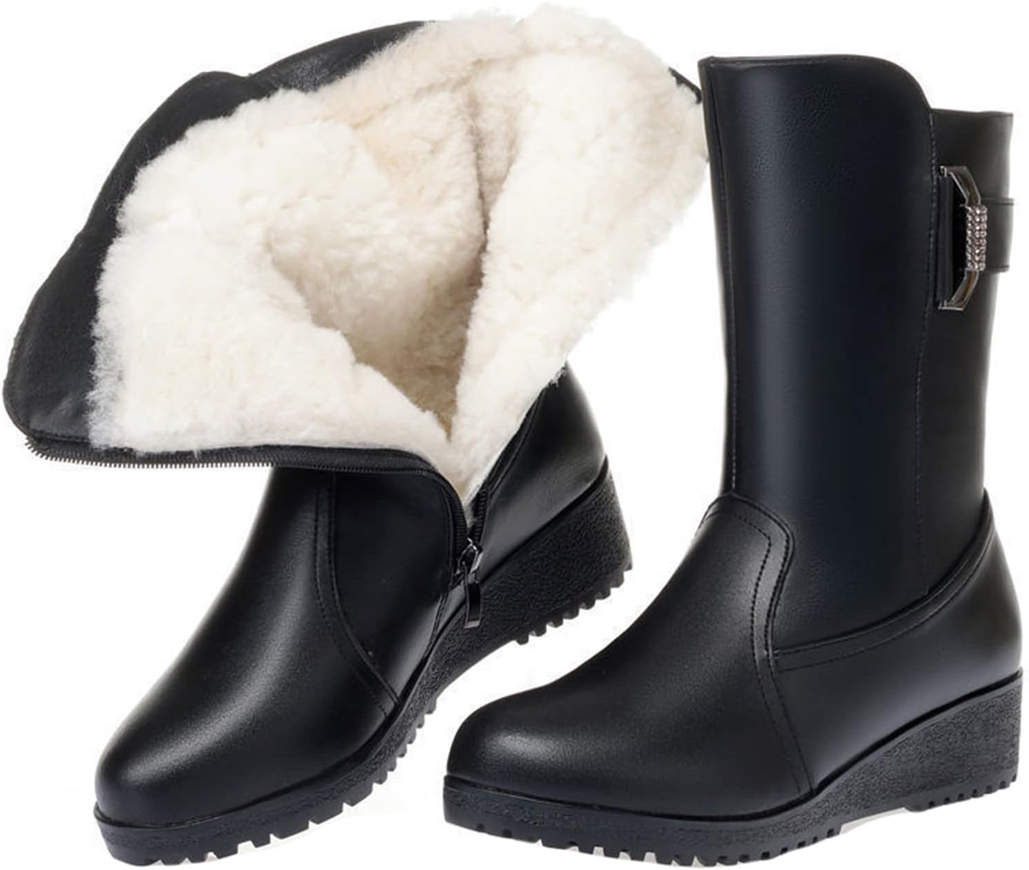 Women's Warm Snow Boots Sexy Platform Ankle Boots for Women with Side Zipper Winter Rubber Rain Boots Black Boots