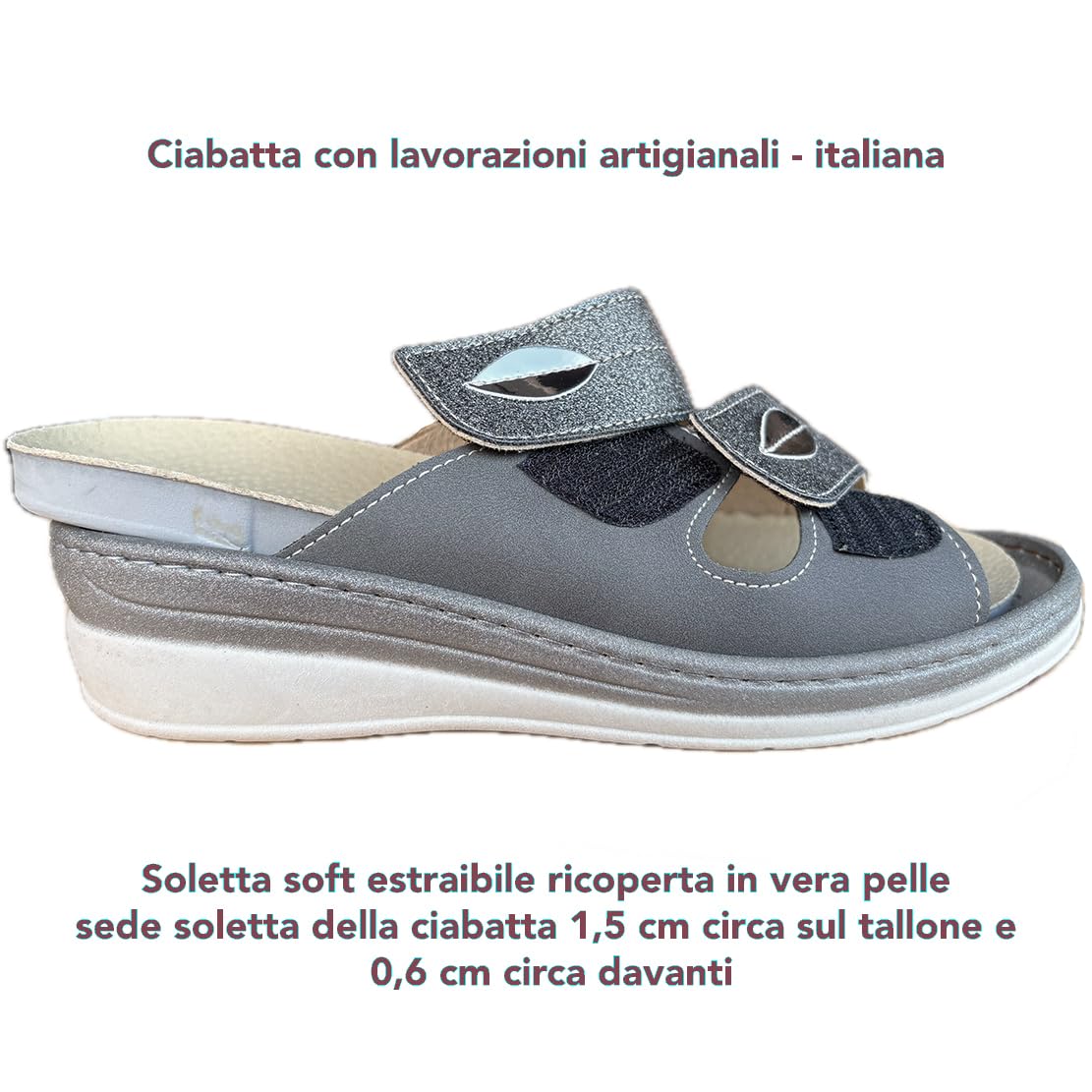 Ciabatte DONNA ecopelle regolabili a strappi eleganti COMODA LADY plantare estraibile in vera pelle - made in Italy