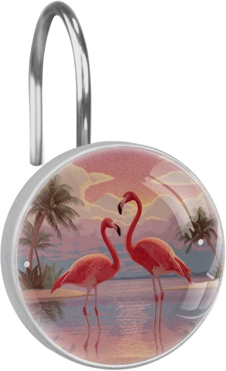 12 Pcs Shower Curtain Hooks, Aesthetics Flamingo Palm Trees Sky Rustproof Decorative Metal Round Shower Curtain Hangers Rings for Bathroom Bedroom Living Room Rods
