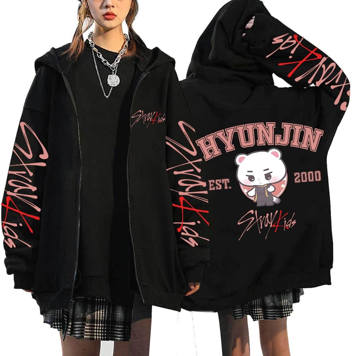 Kapuzenpullover-Y2K Hoodie mit Zip S e BangChan Lee Know Changbin Hyunjin Han Felix Seungmin I.N Motive Unisex Harajuku Streetwear