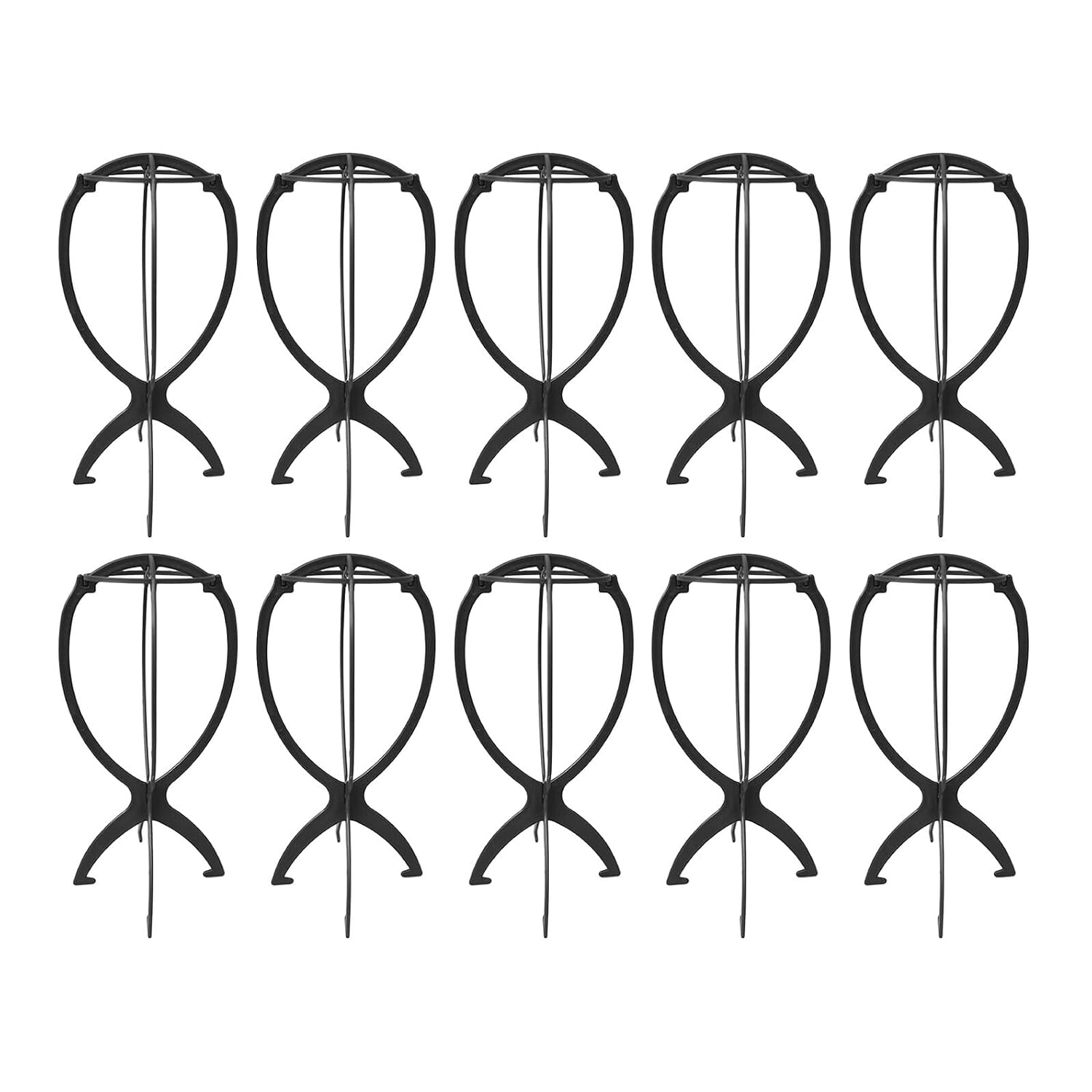 TEHAUX 10pcs Black Wig Stand for Hair Stylists and Shop Owners, Plastic Desktop Wig Holder for Hair Extensions Styling, Drying, and Cap Display in Salons and Retail Stores