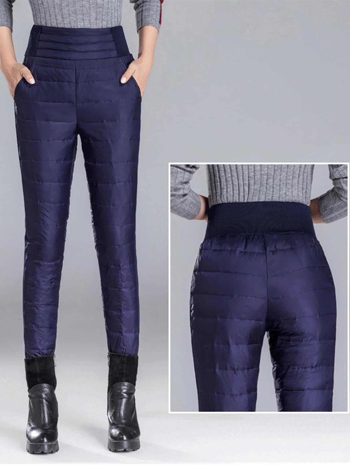 Womens Down Pants Winter Warm Elastic High Waist Quilted Ultralight Puffy Snow Ski Pants Trousers - Image 6