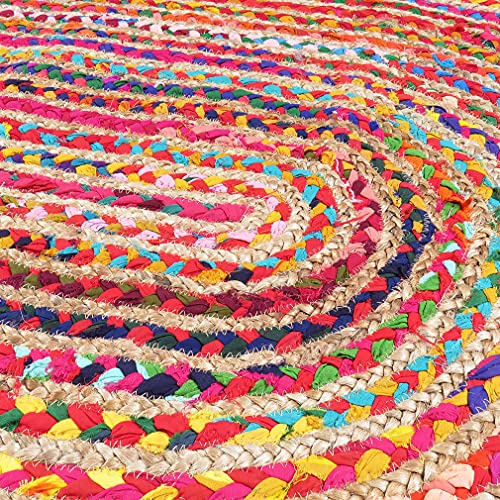 Eyes Of India - 4 X 6 Ft Colorful Oval Woven Jute Chindi Braided Area Decorative Rag Rug Indian Bohemian Accent Handmade Handwoven #TOP5