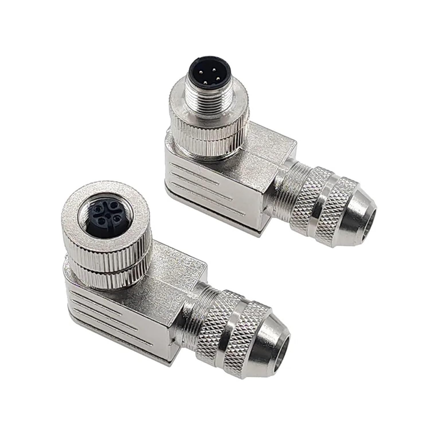 M12 Sensor Connector Male&Female Signal Shielding Metal 4 5 8 Pin Screw Threaded Coupling A Type 1Pcs(Angle 4pin Male)