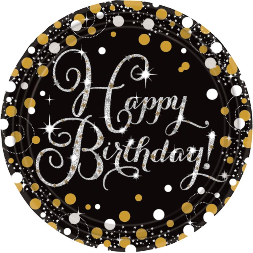 amscan 9900548-66 - Gold Sparkling Celebration Happy Birthday Party Paper Plates - 8 Pack