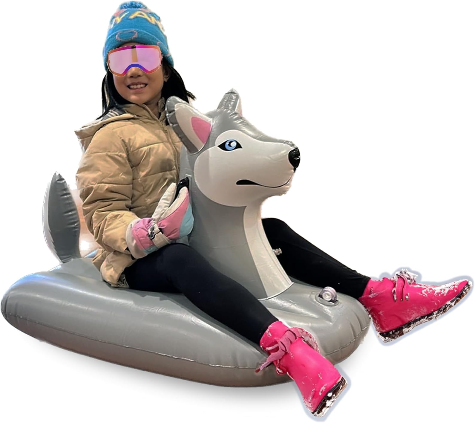 Husky Inflatable Snow Grass Sled Pool Float for Kids and Adults, 38 inch Long 2 Handles, Summer Winter Outdoor Sports Family Fun. Weight 200 lbs, 1 pc