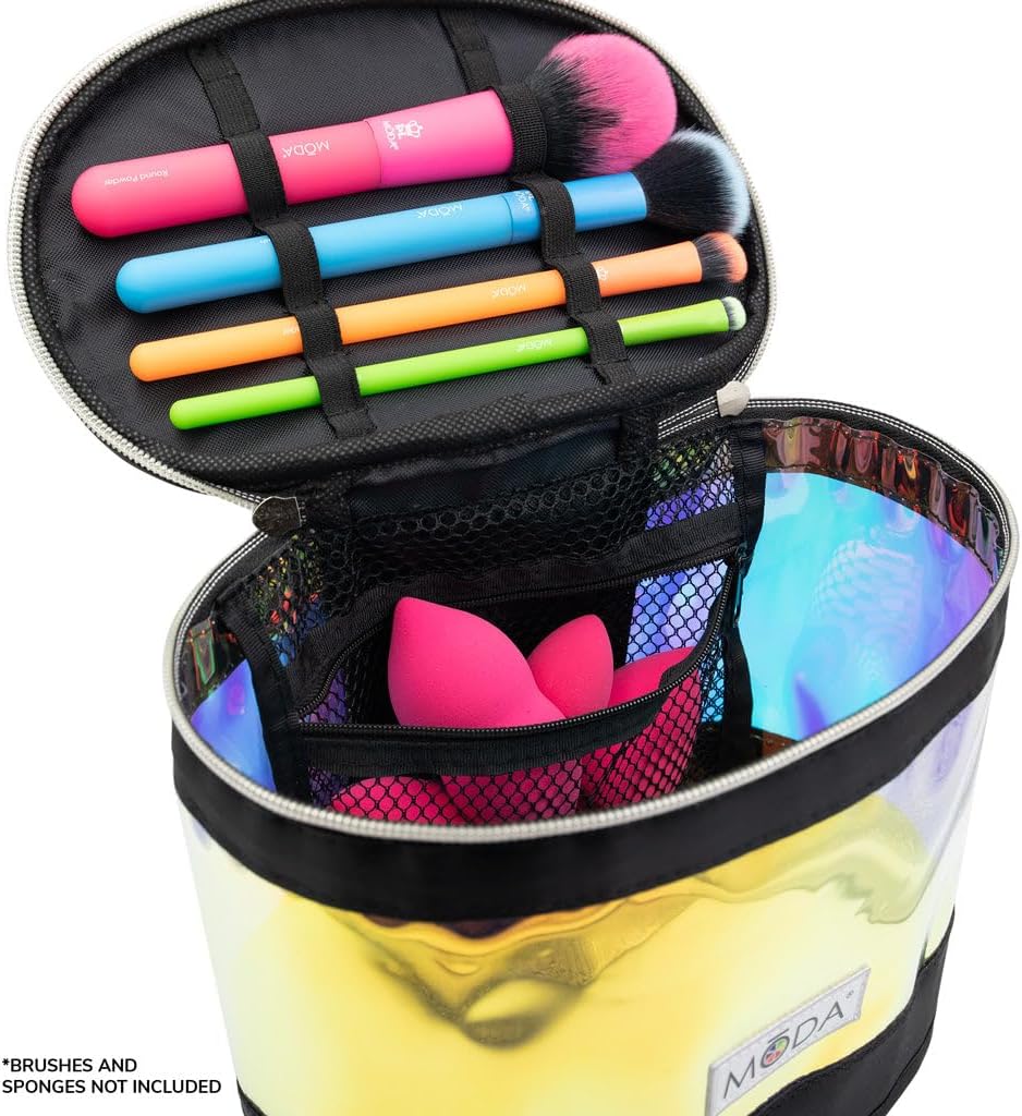 MODA Brush Iridescent Makeup Brush Train Case – Travel-Friendly Folding Storage Organizer for Makeup Brushes & Tools, Durable & Easy to Clean