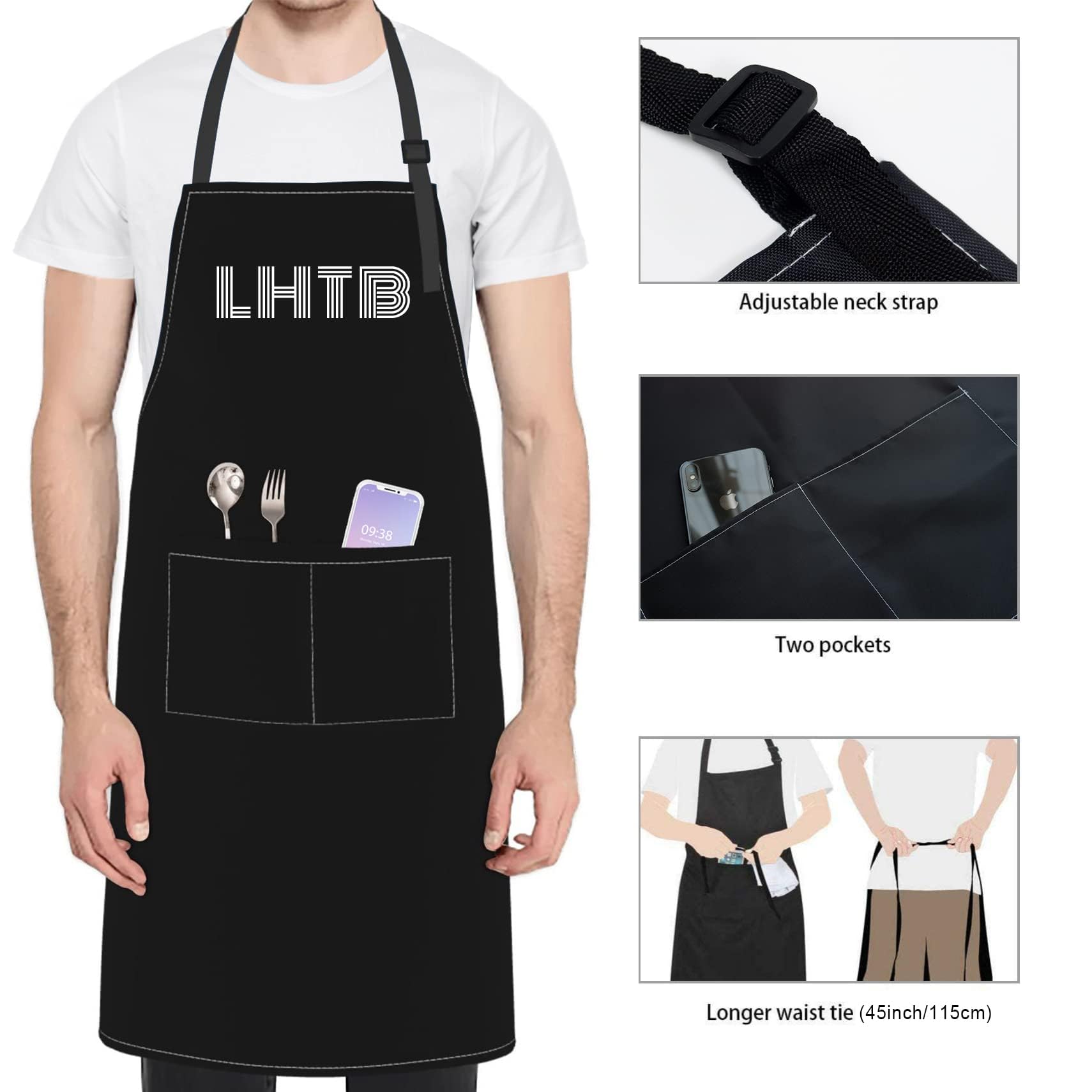 LHTB Custom Apron for Men Women Personalized Aprons with Pockets Customize Name Text Logo Image Photo Grill Cook Chef Apron