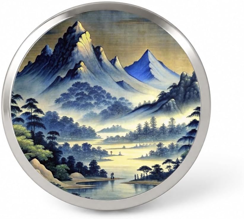 Japanese Style Ink Painting Landscape Mountains At Night Lapel Pin