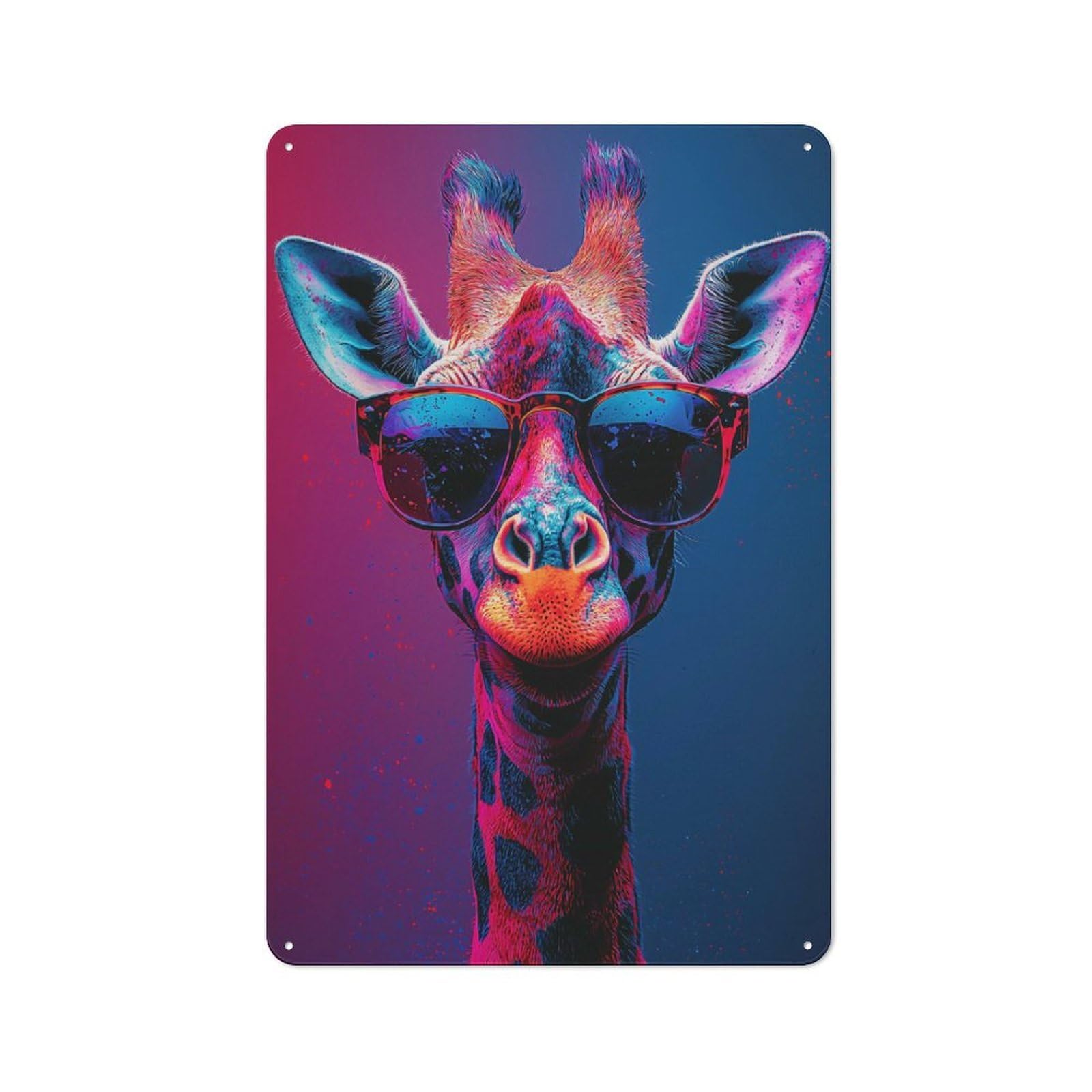Cool Vibrant Neon Giraffe Portrait Vintage Metal Wall Decor 30x20cm, Garage Metal Sign for Garage, Workshop, Shed Or Utility Room