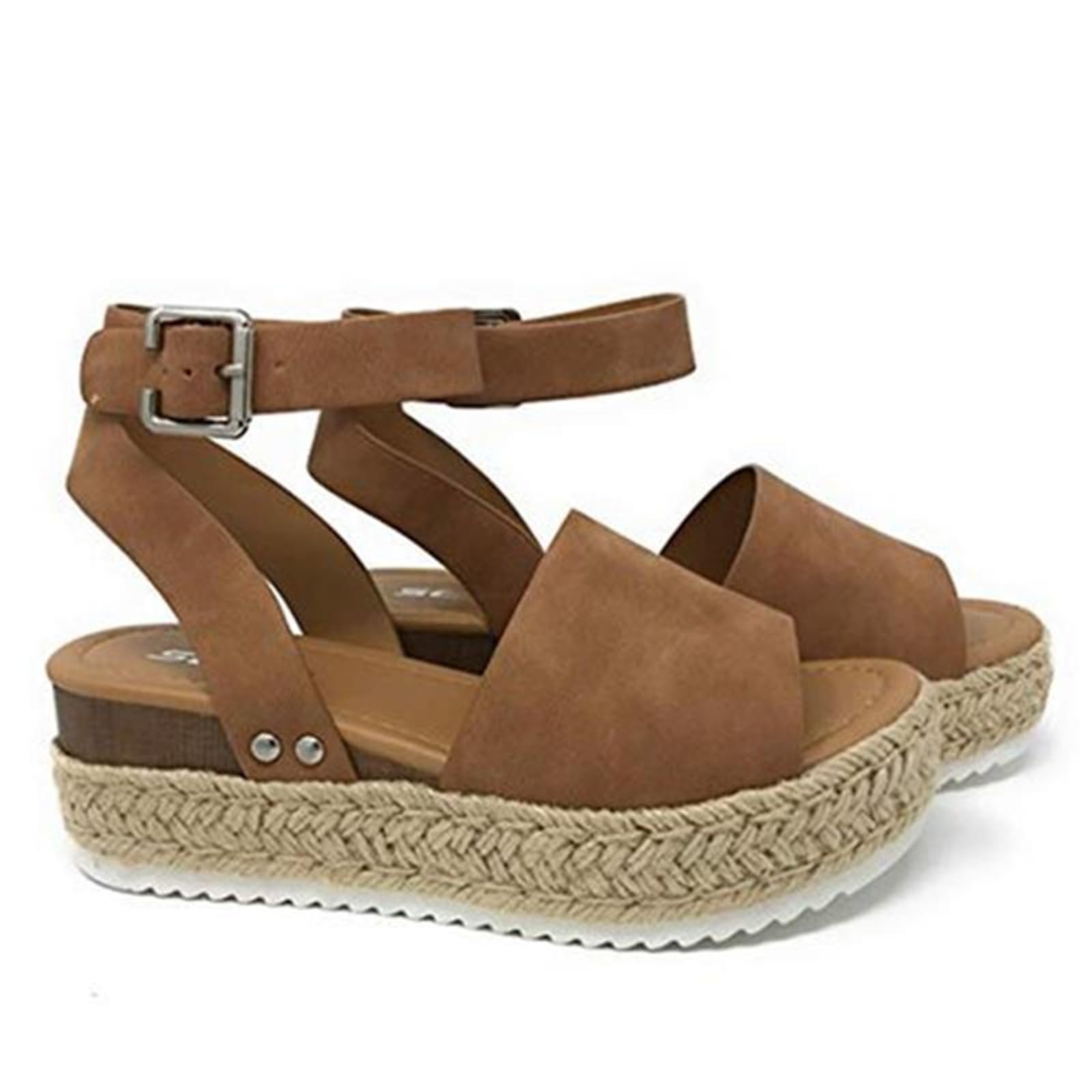 Ladmiple Wedge Sandals for Women Dressy Casual Summer Ankle Strap Open Toe High Heel Platform Slip on Espadrilles Sandal