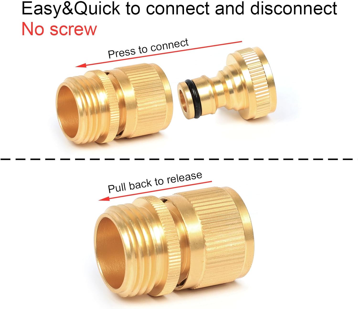 Garden Hose Quick Connect Solid Brass Quick Connector Garden Hose Fitting Water Hose Connectors 3/4 inch GHT (2SETS)